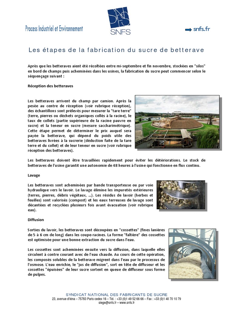 Étapes de fabrication du sucre de betterave PDF Chaux Betterave — free download