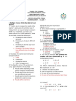 Mathematics - Grade 7 I. Multiple Choice: Write The Letter of Your Answer