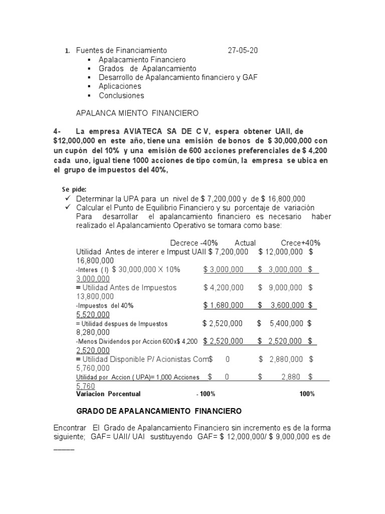 Análisis de Apalancamiento Financiero | PDF | Apalancamiento (Finanzas ...