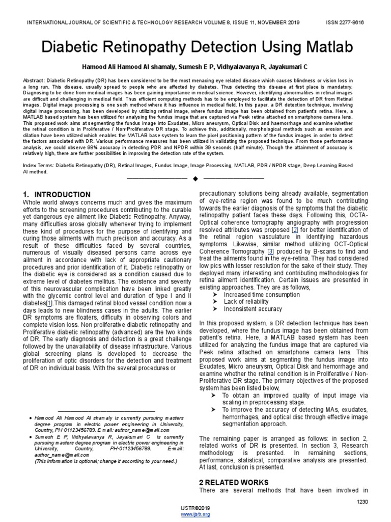 Diabetic Retinopathy Detection Using Matlab | PDF | Retina | Image ...