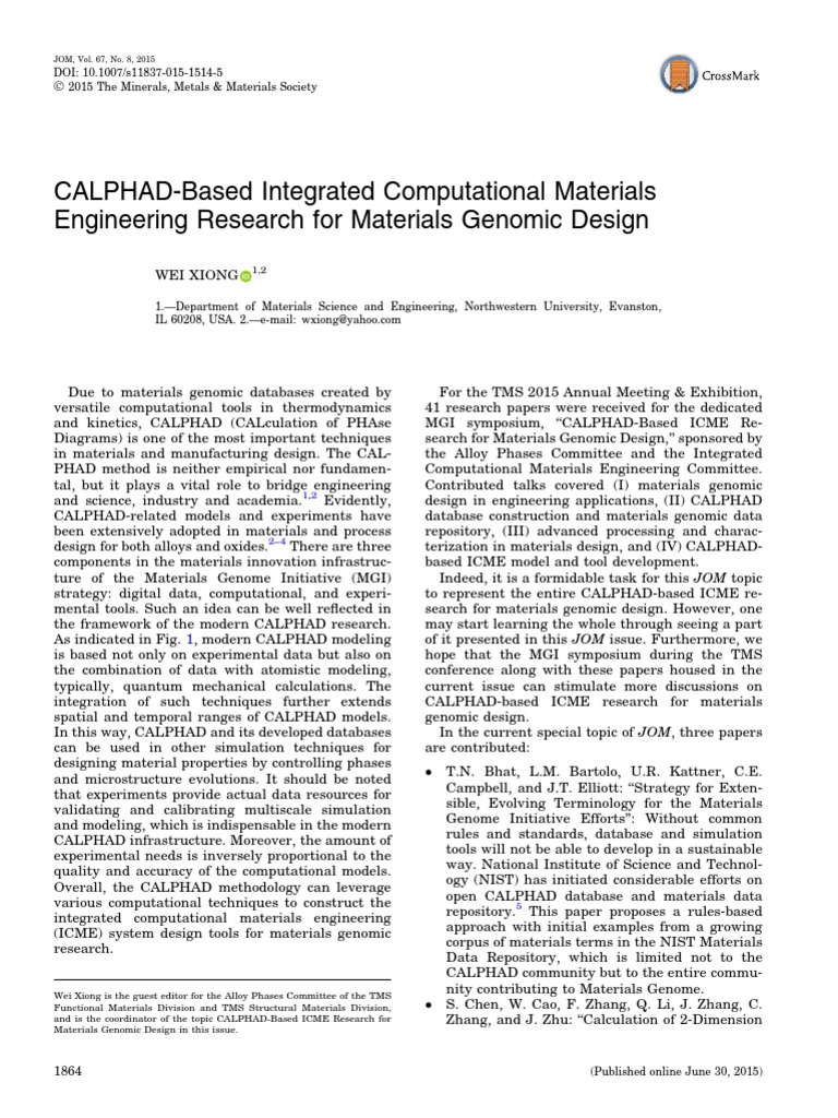 CALPHAD-Based Integrated Computational Materials Engineering Research ...