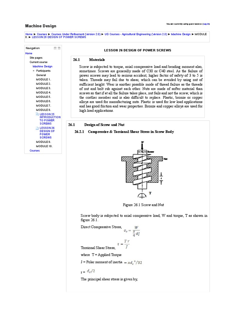 Design of Power Screws PDF Screw Nut (Hardware)