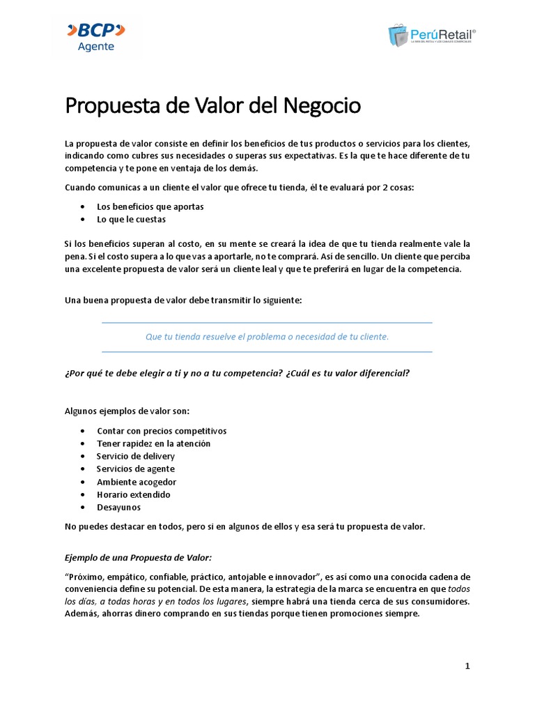 Propuesta de Valor para Negocios | PDF