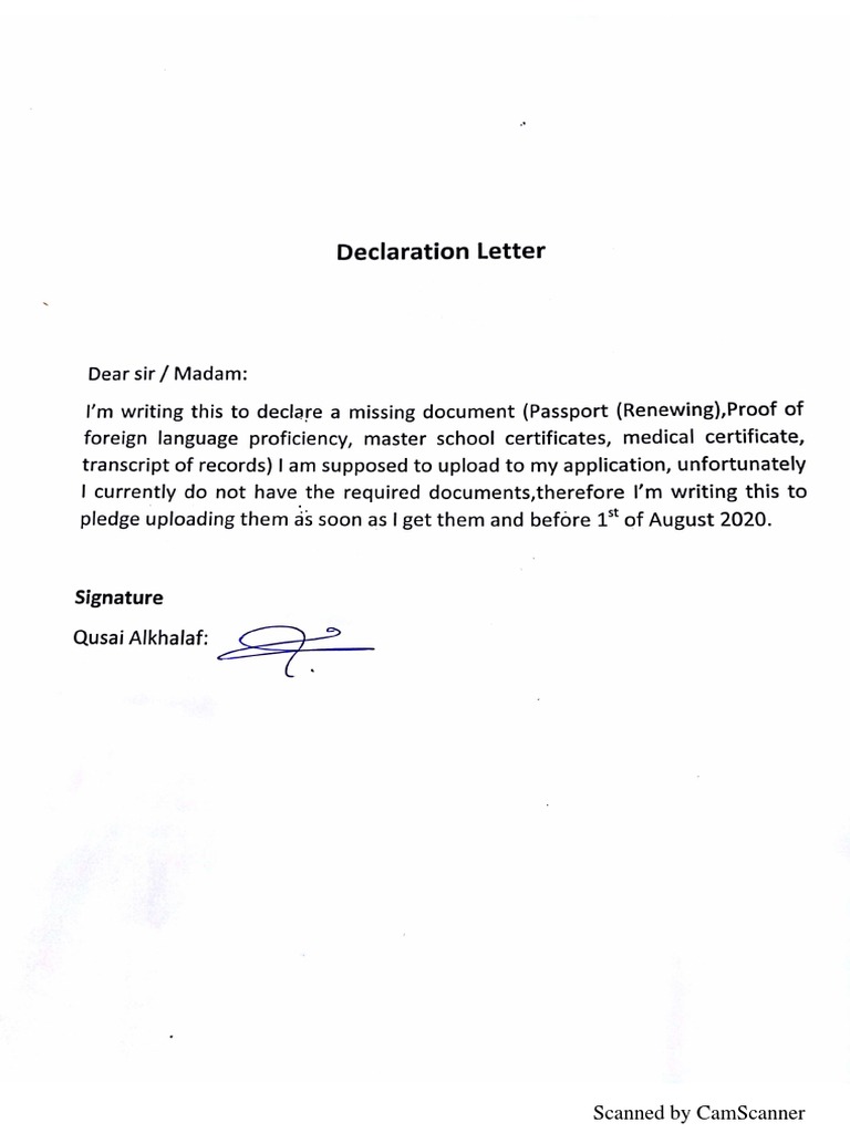 Declaration Letter PDF