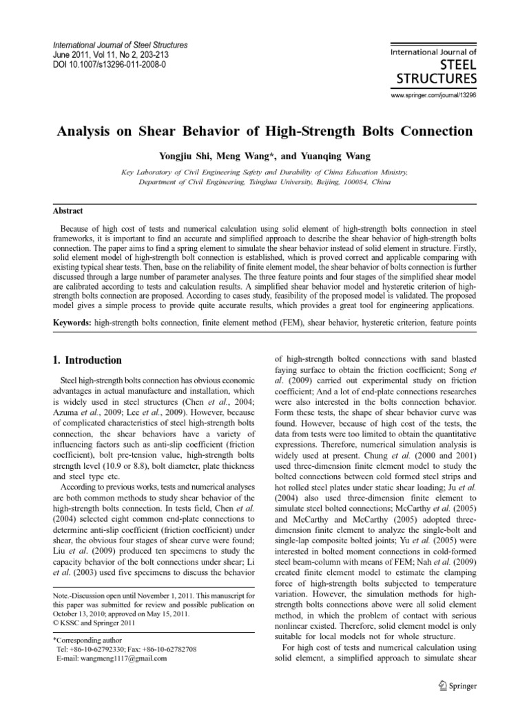 Analysis On Shear Behavior of High-Strength Bolts Connection | PDF ...