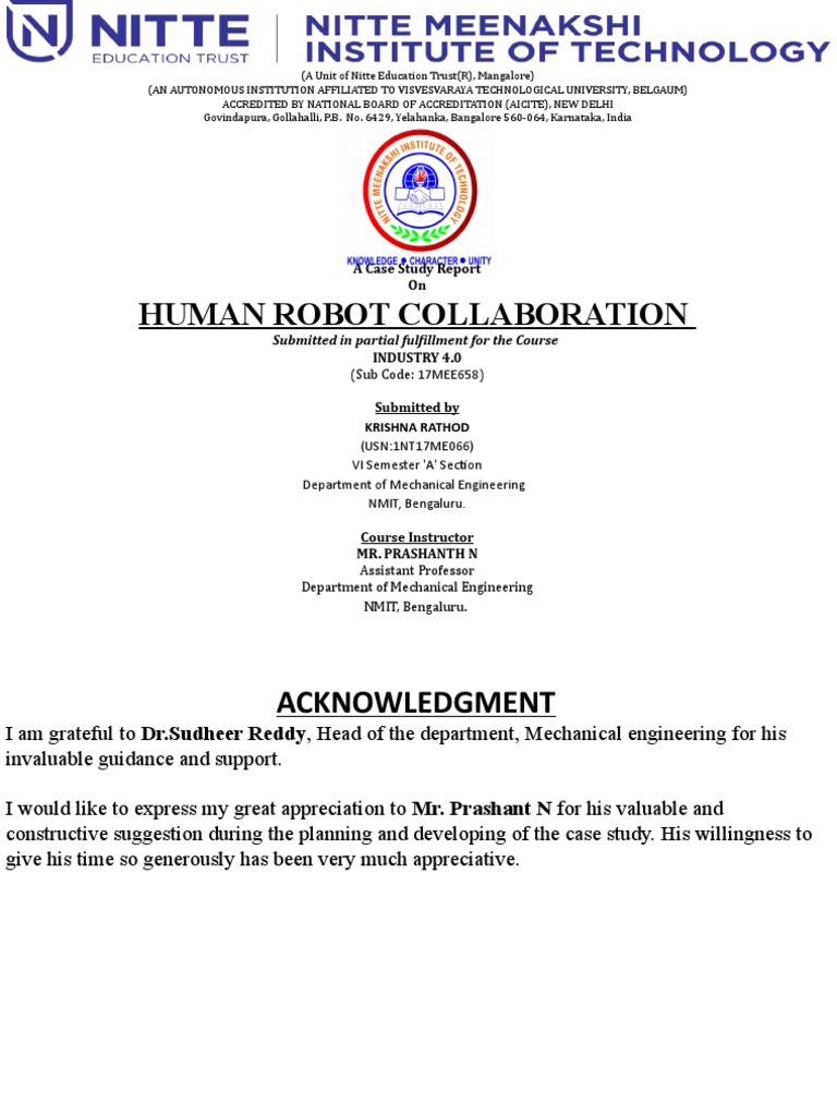 Human Robot Collaboration: A Case Study Report On | PDF | Robot | Robotics
