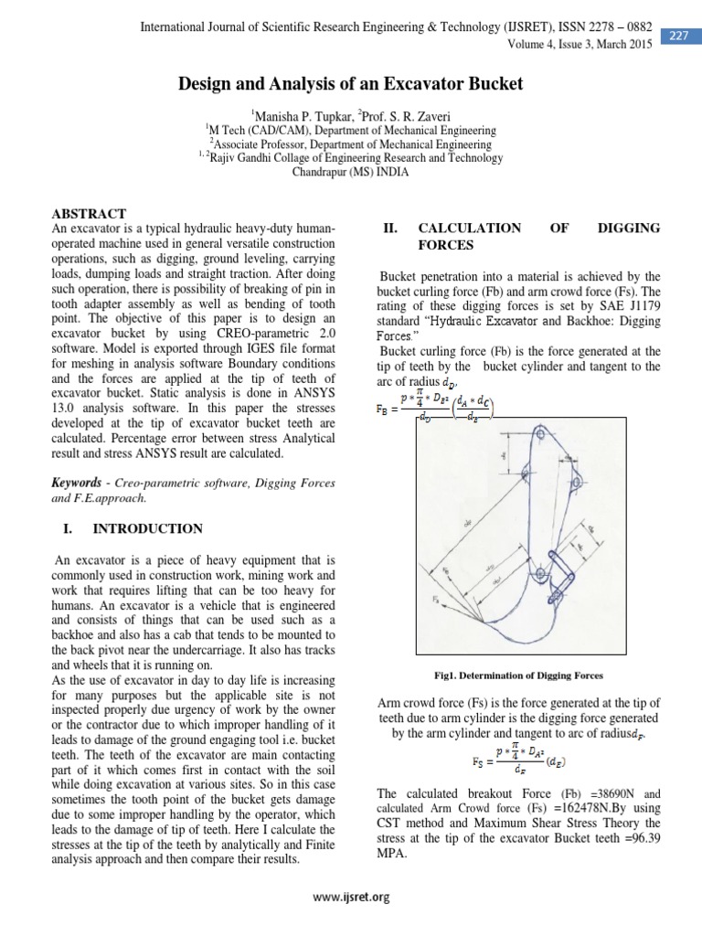 Design and Analysis of An Excavator Bucket II. Calculation OF Digging