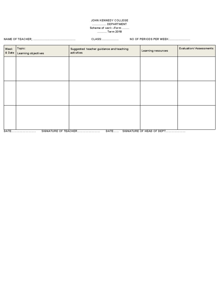 Scheme of Work Format | PDF