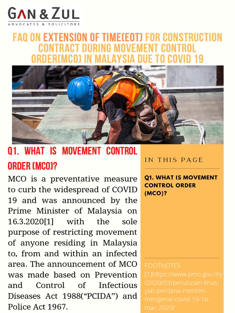 Faqs Extension Of Time Eot For Construction Contract During Movement Control Order Mco In Malaysia Due To Covid 19 Damages Private Law