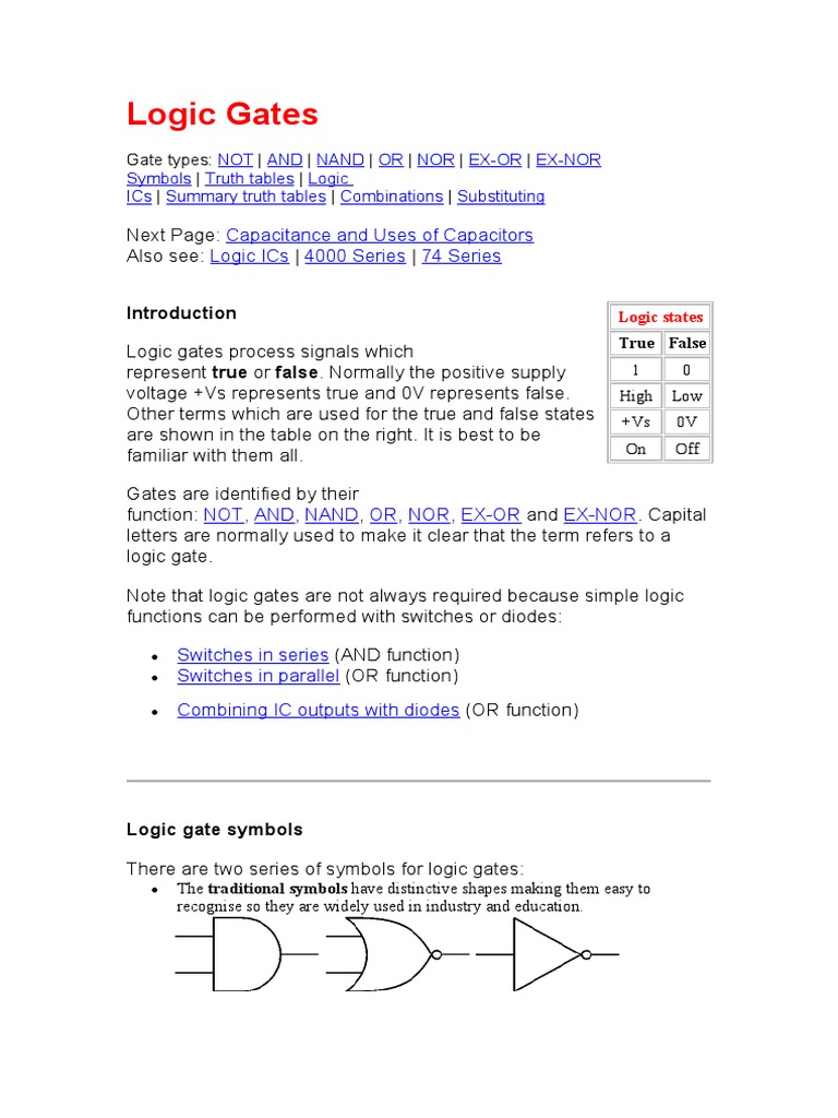 Logic Gates Capacitance and Uses of Capacitors Logic Ics 4000 Series