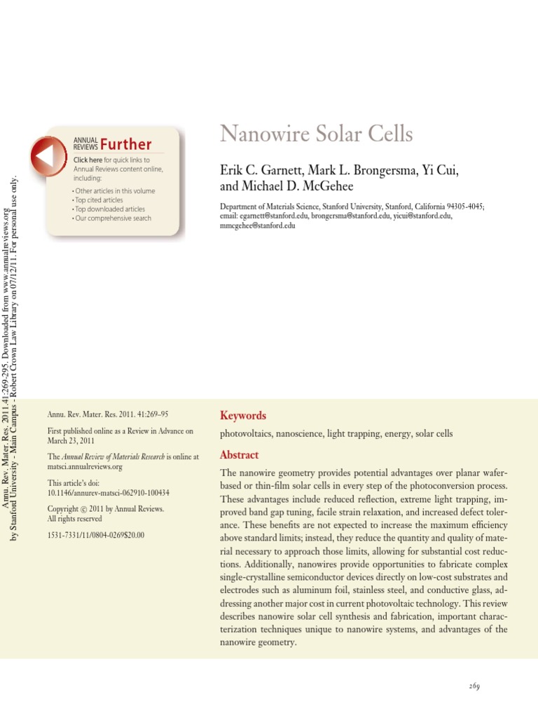 Nanowire Solar Cell | PDF | Nanowire | Solar Cell