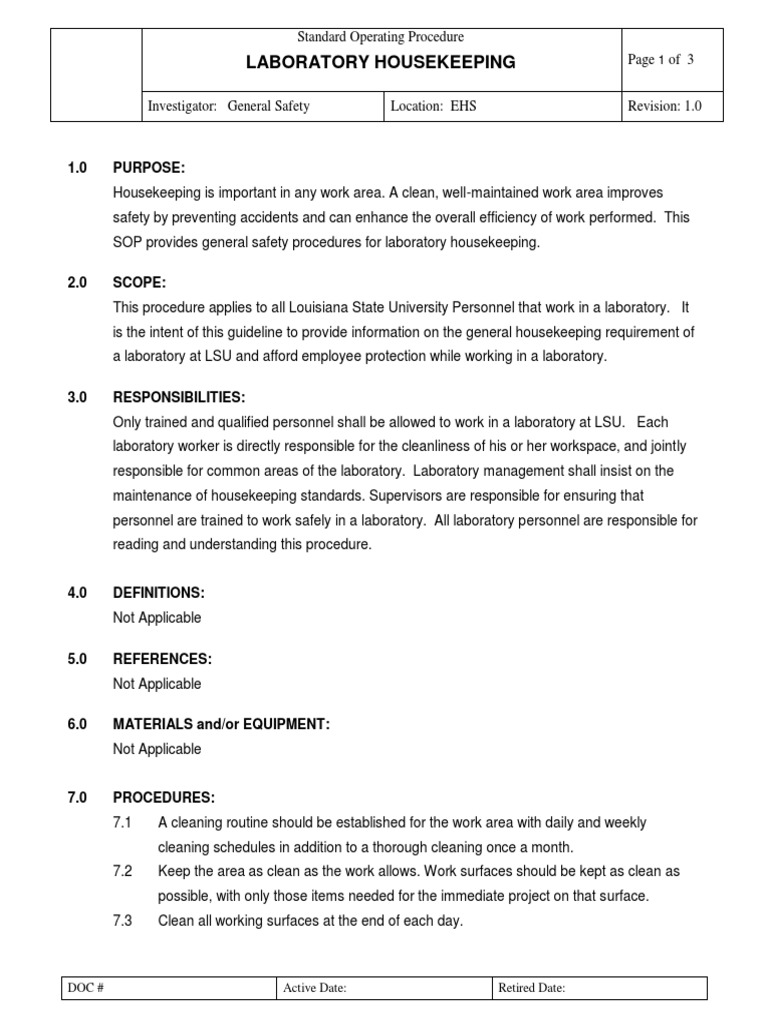 Laboratory Houskeeping | PDF | Housekeeping | Laboratories