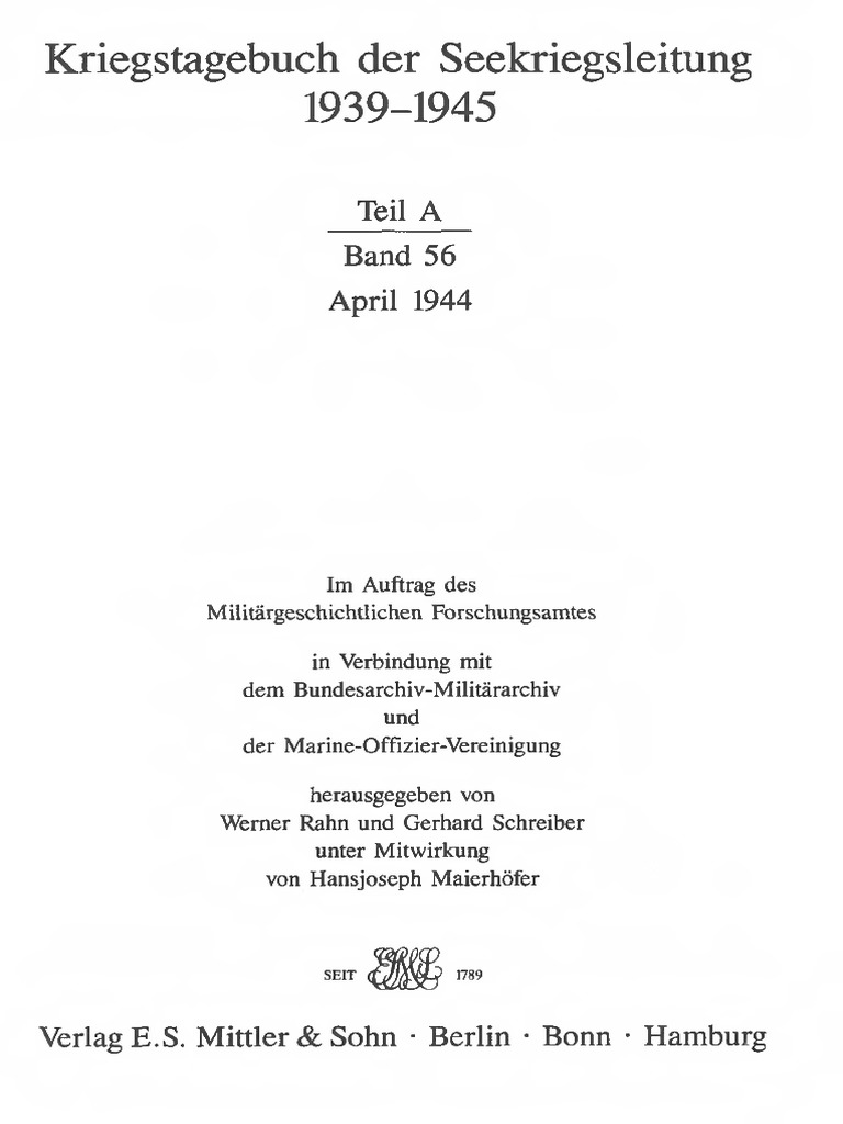 Kriegstagebuch Der Seekriegsleitung 1939 - 1945. - Teil A Band 56. April 1944 | PDF