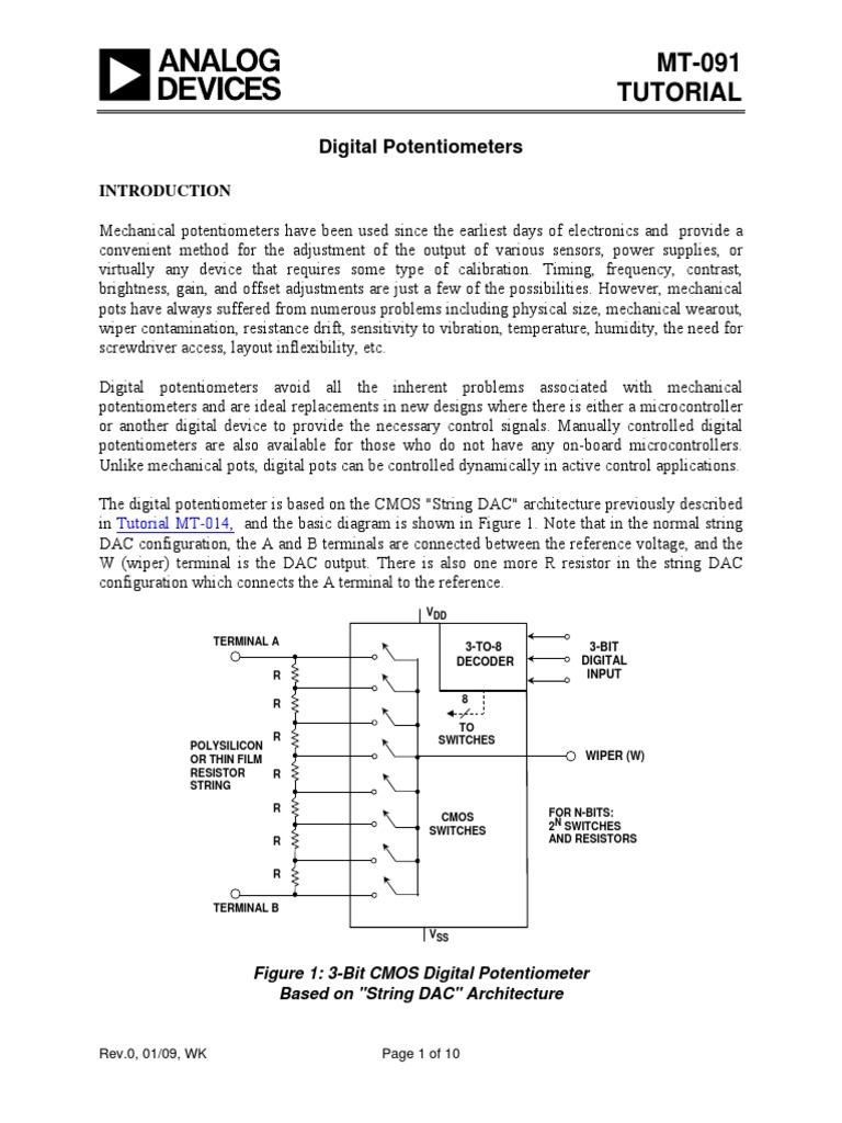 MT091 Tutorial Digital Potentiometers PDF Amplifier Resistor