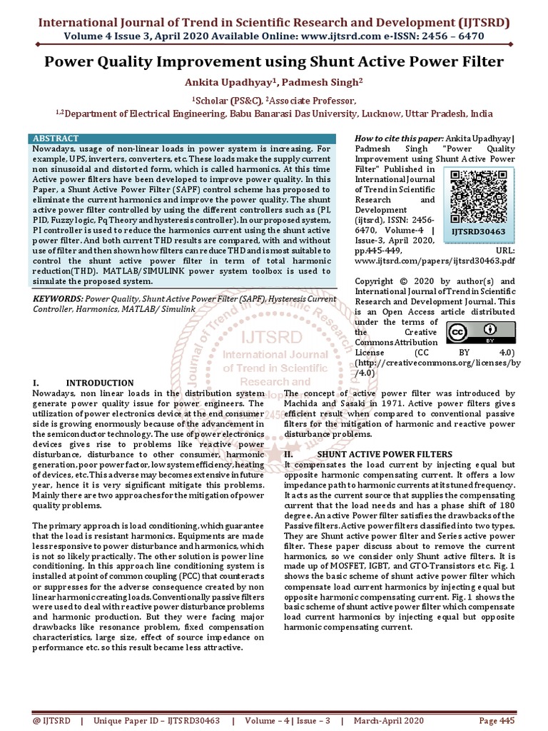 Power Quality Improvement Using Shunt Active Power Filter | PDF | Power ...