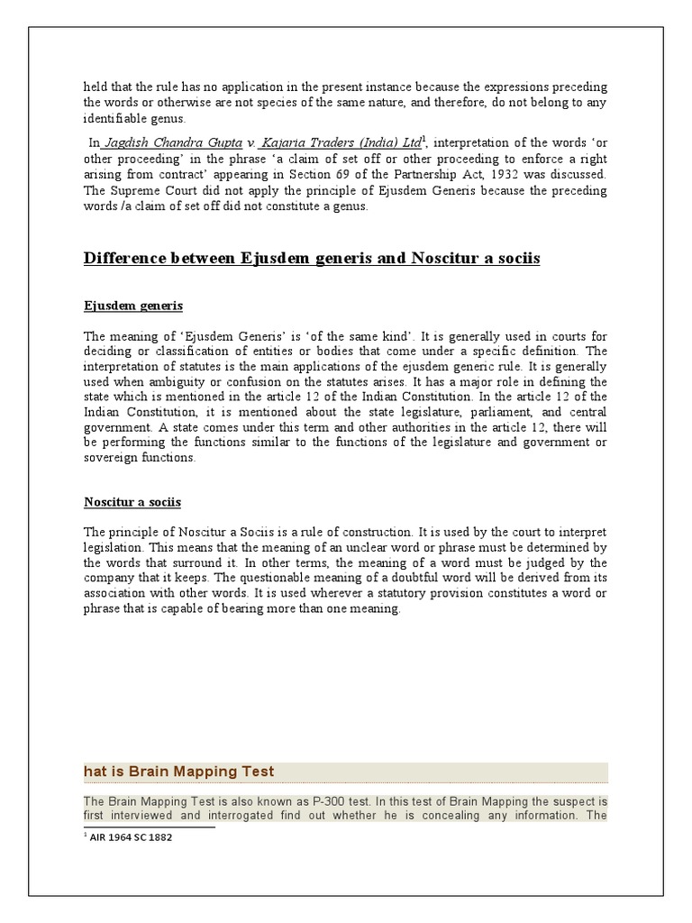 Difference Between Ejusdem Generis And Noscitur A Sociis Pdf Statutory Interpretation Common Law