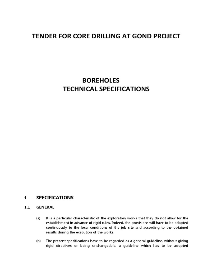 FINAL Core Drilling Specifications PDF Drilling Rig Borehole