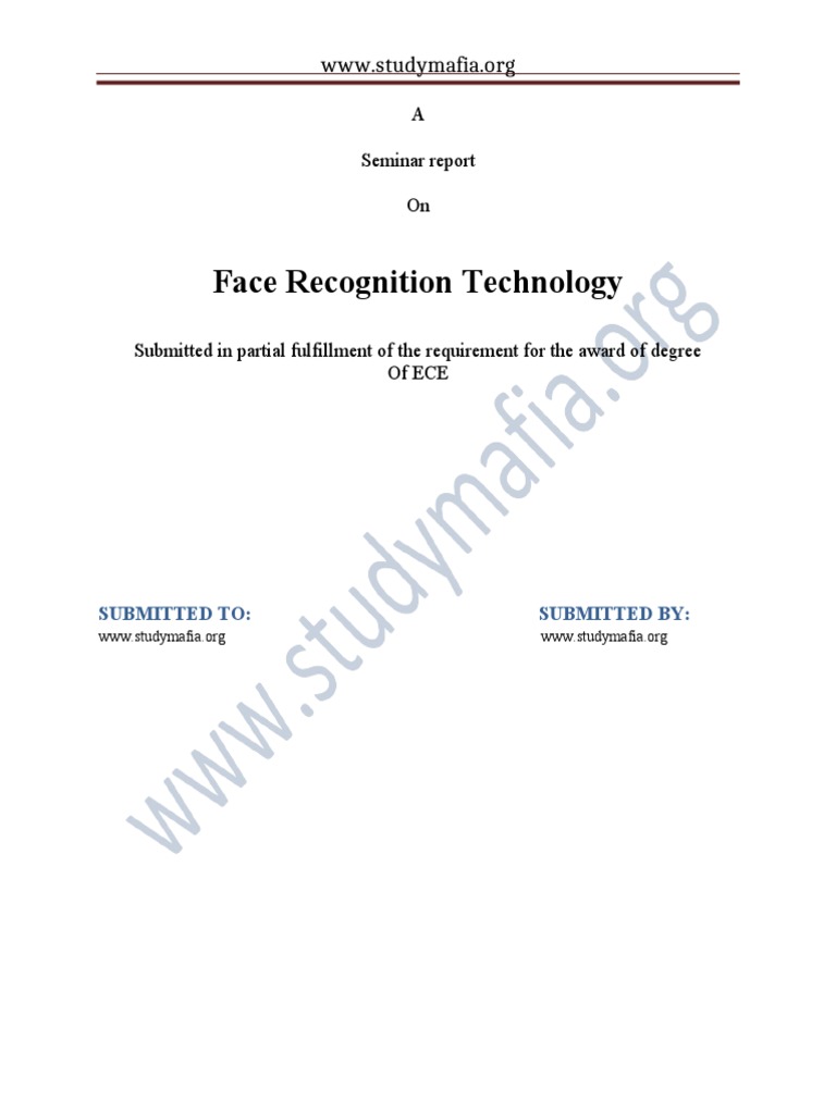 Face Recognition Technology A Seminar Report On PDF Biometrics