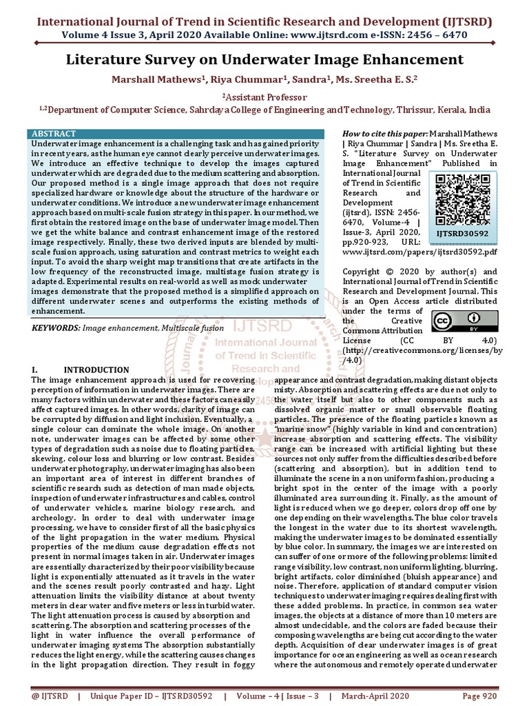 Literature Survey On Underwater Image Enhancement PDF Attenuation