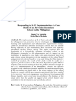 Responding To K-12 Implementation: A Case Study of An Adventist Secondary School in The Philippines