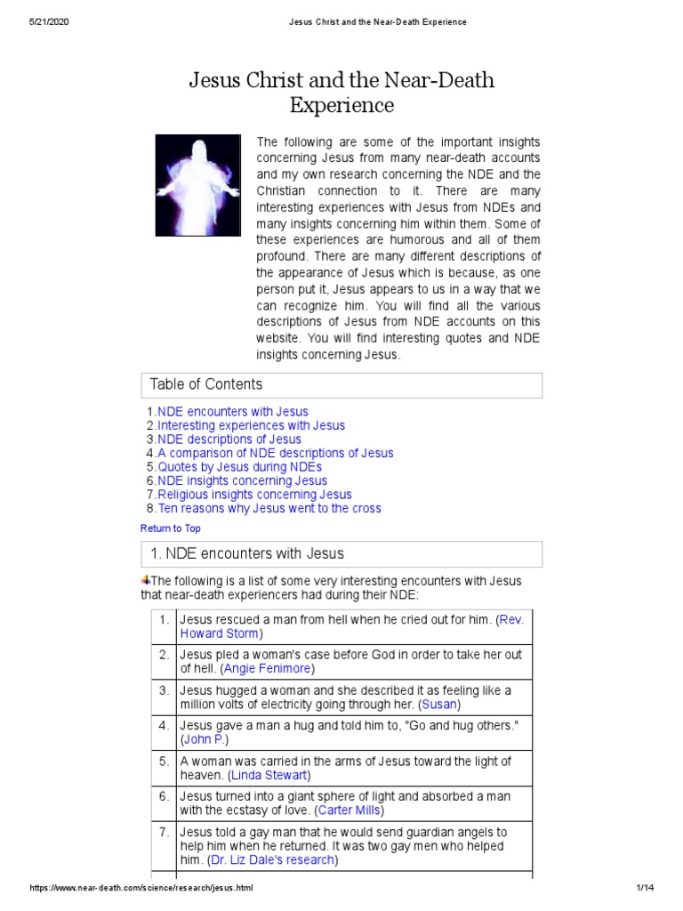 Jesus Christ And The Near Death Experience Pdf Elijah Good Works