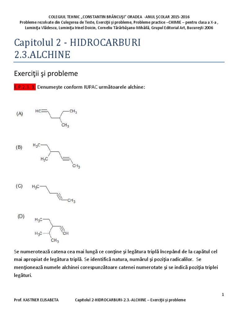Capitolul 2-HIDROCARBURI-2.3.-ALCHINE Exerciţii Şi Probleme PDF | PDF