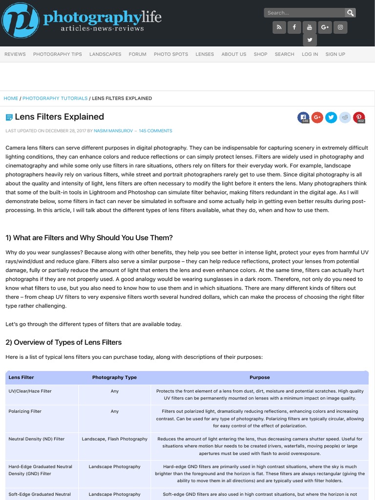 Lens Filters Explained PDF Shutter Speed Macro Photography