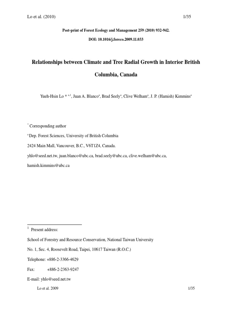Relationships Between Climate and Tree Radial Growth in Interior ...