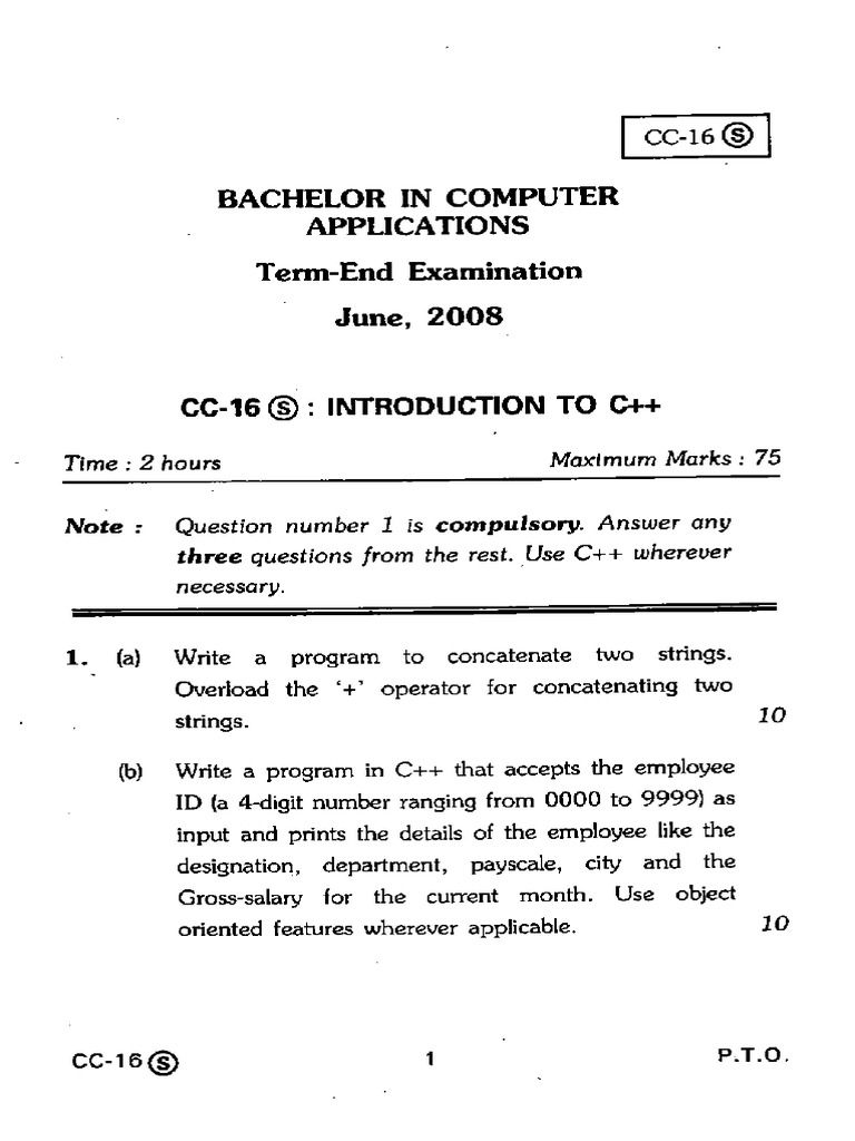 C++ Programming Exam Questions 2008 | PDF
