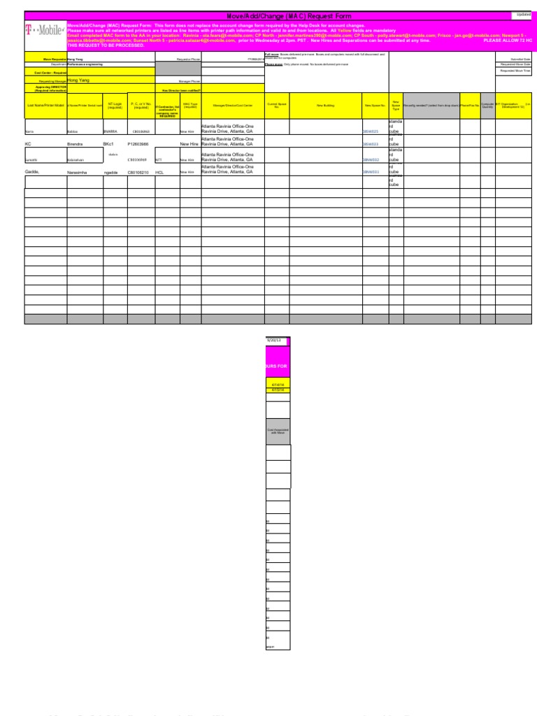 Move/Add/Change (MAC) Request Form: Updated 9/20/13 | PDF | Equipment ...