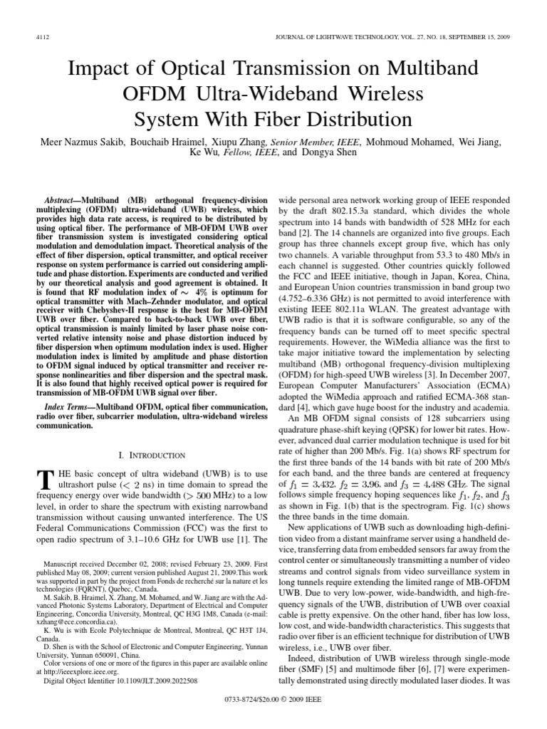 Impact of Optical Transmission On Multiband OFDM Ultra-Wideband ...