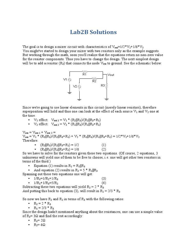 Designing a Mixer Circuit Through Applying Superposition and Solving