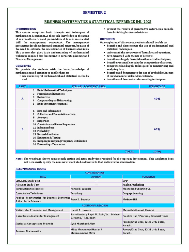 Business Mathematics & Statistics Syllabus | PDF | Forecasting | Statistics