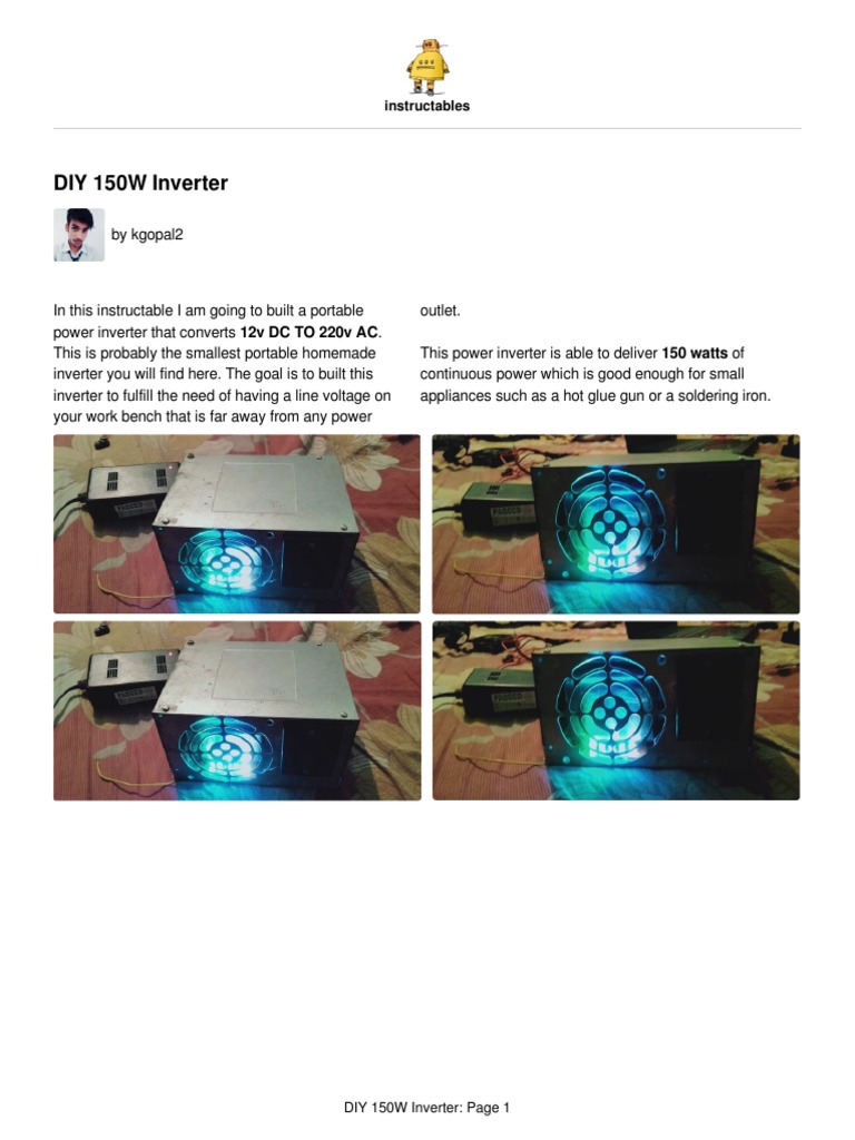 DIY 150W Inverter: 12v DC TO 220v AC. 150 Watts of | PDF | Power