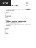 Quiz - QUIZ - VERBOS - 7° ANO PDF