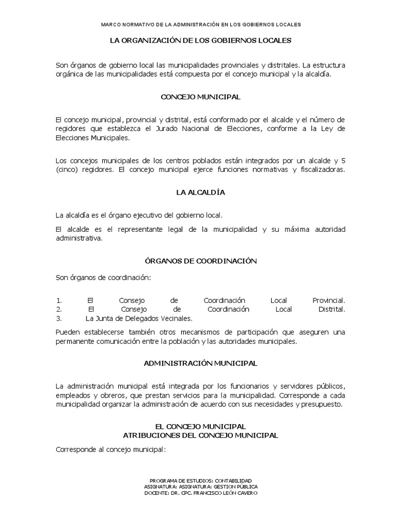 Estructura y Funciones de Gobiernos Locales | PDF | Gobierno local ...