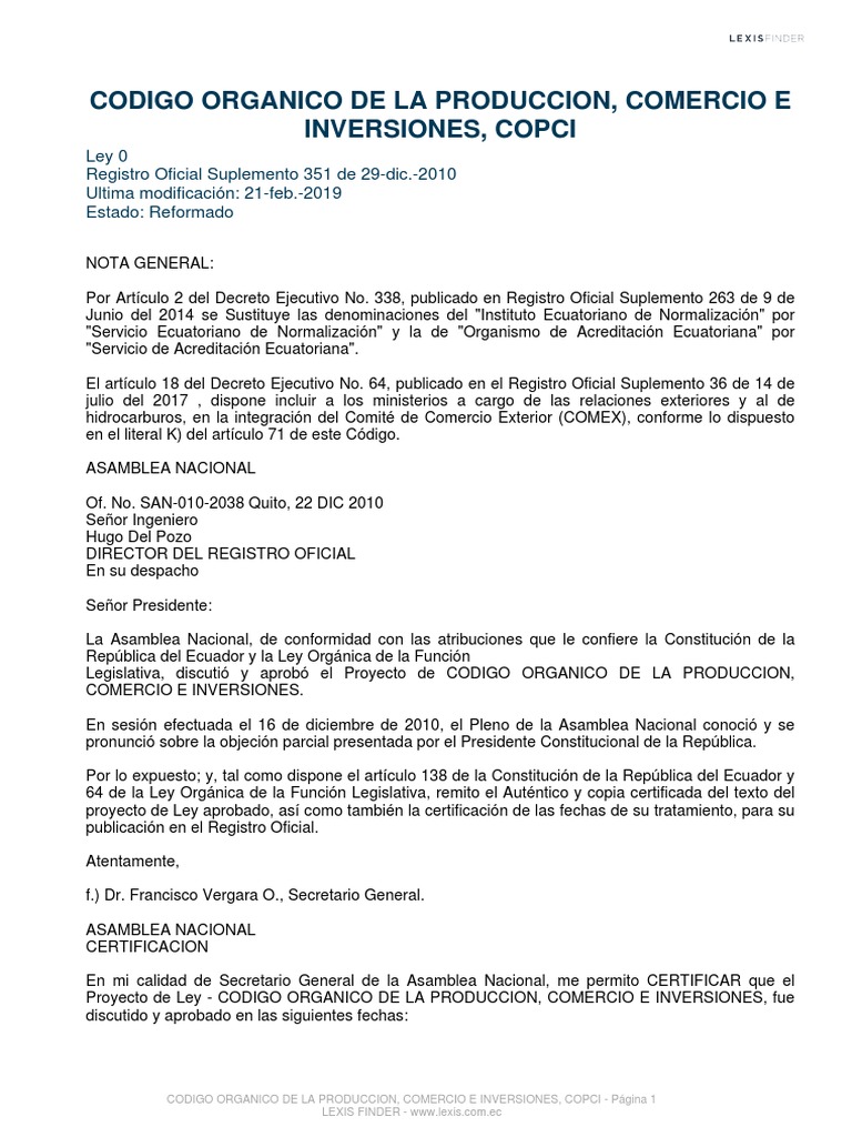 Ley Orgánica COPCI: Producción y Comercio | PDF | Salario | Capital de ...