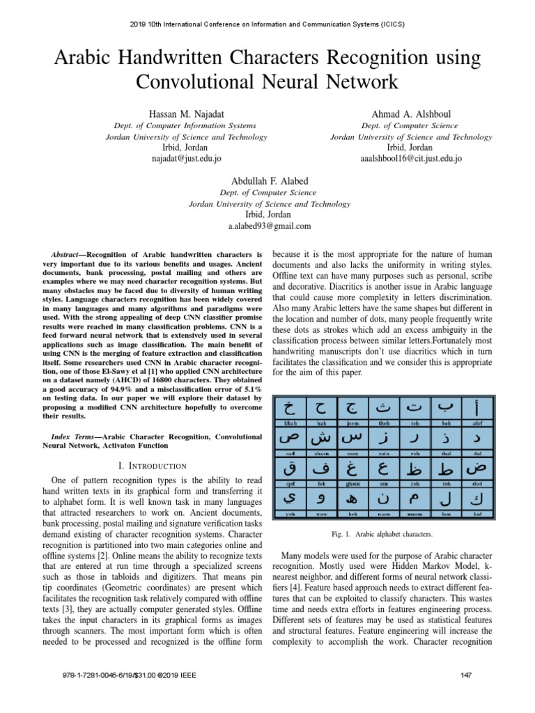 Arabic Handwritten Characters Recognition Using Convolutional Neural ...