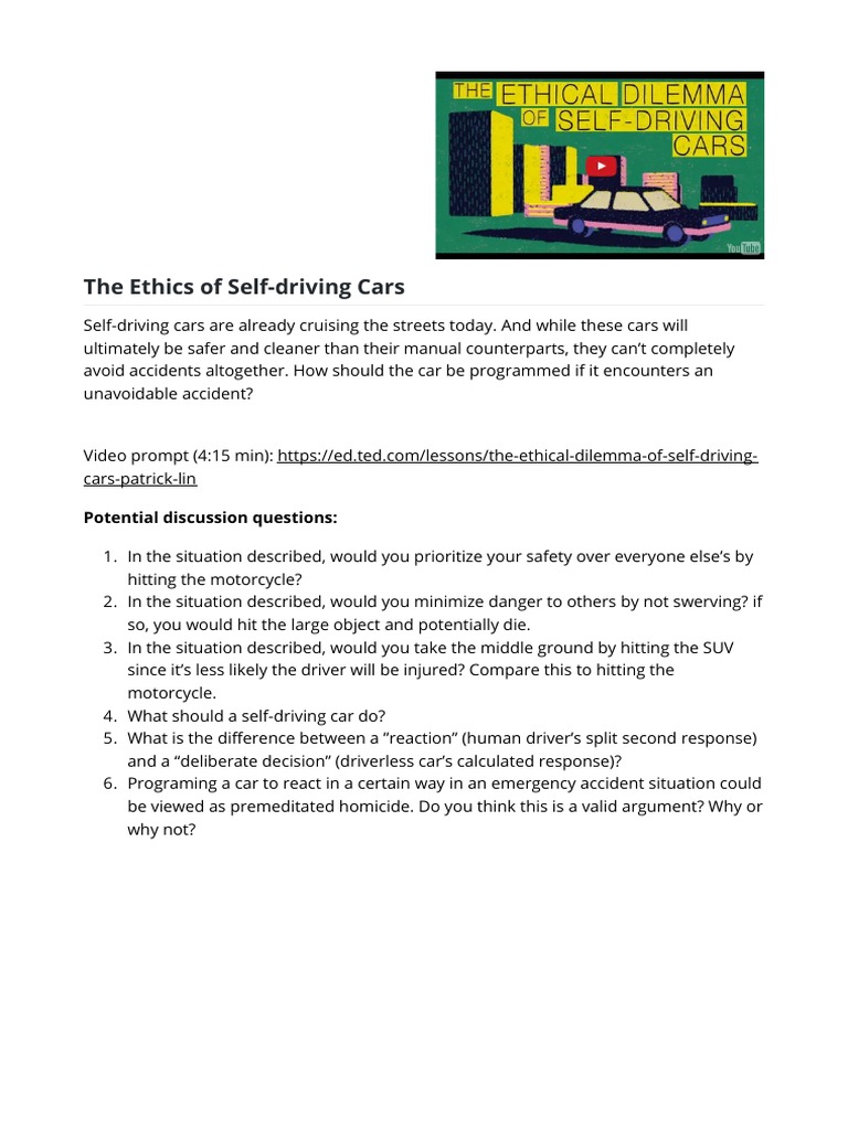Ethics of Self-Driving Cars Explained | PDF | Computers | Technology ...