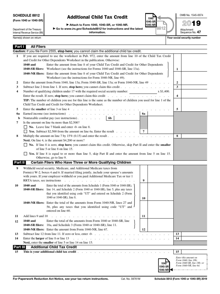 Additional Child Tax Credit Schedule 8812 PDF Irs Tax Forms Taxation