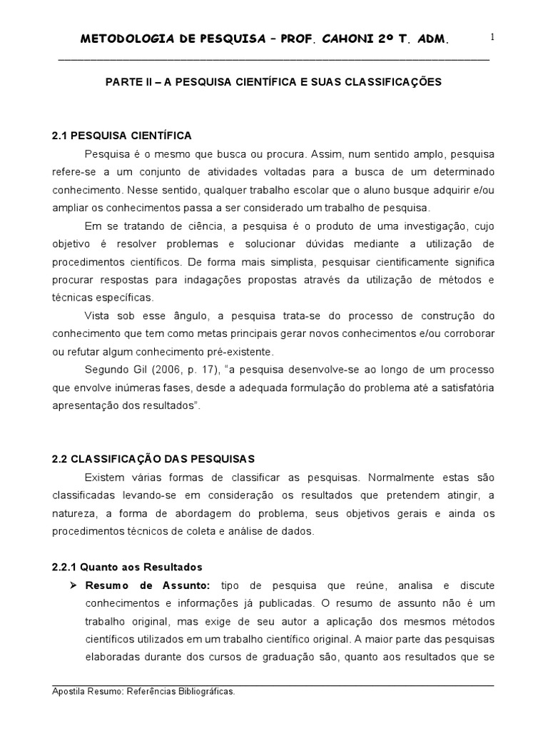 Classificações da Pesquisa Científica | PDF | Método científico | Science