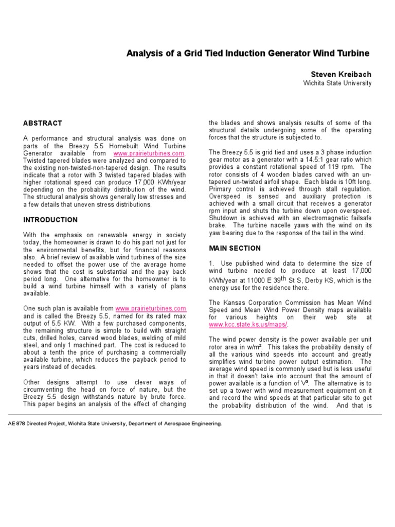 Analysis of A Grid Tied Induction Generator Wind Turbine | PDF | Wind ...