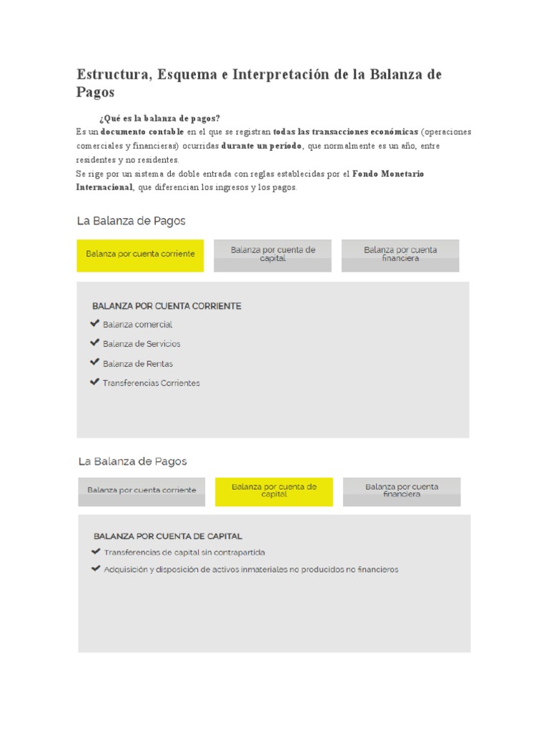 Estructura y Esquema de la Balanza de Pagos | PDF | Balance de pagos ...