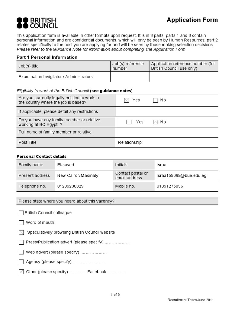 British Council Job Application Form | PDF | Disability | Recruitment