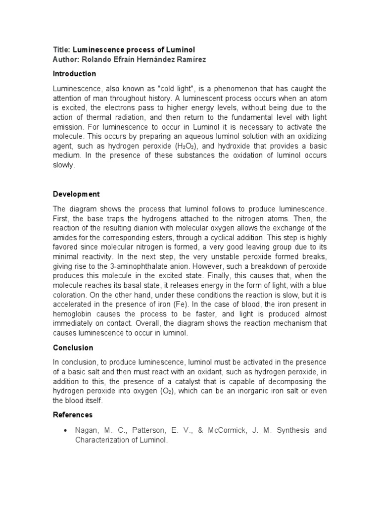 Title Author Rolando Efraín Hernández Ramírez Luminescence Process of Luminol PDF