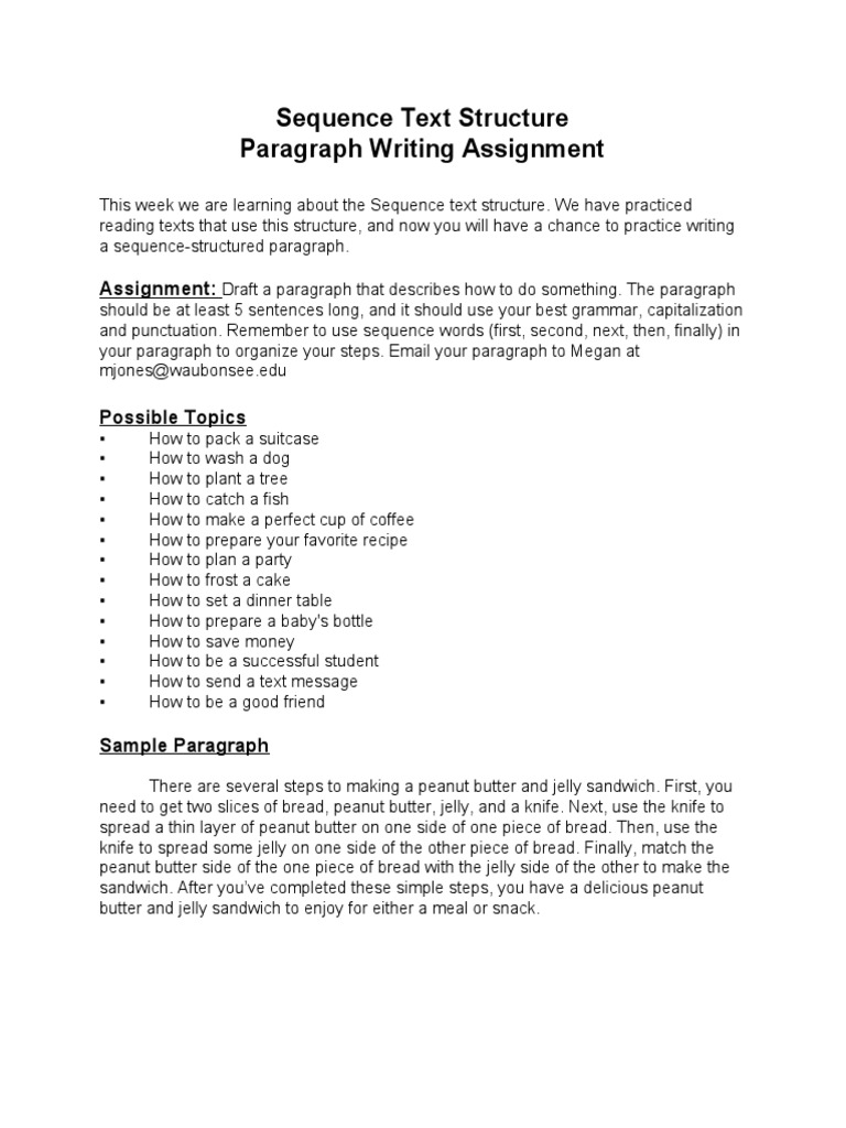 Sequence Text Structure Paragraph Assignment | PDF