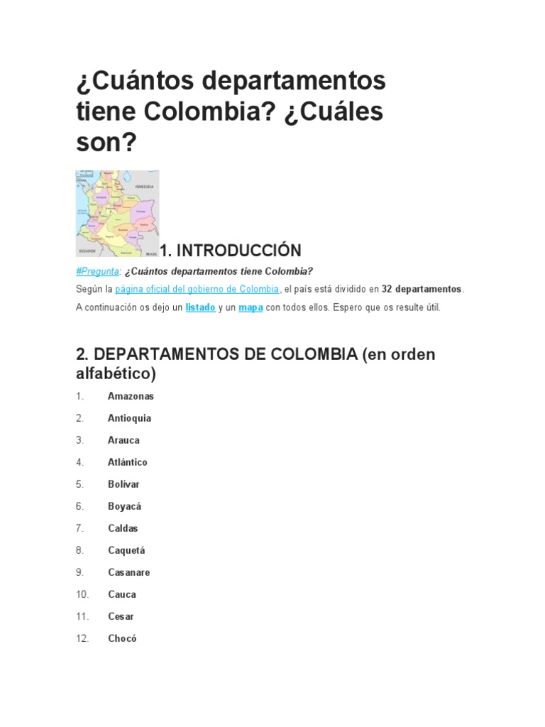 Cuántos Departamentos Tiene Colombia PDF