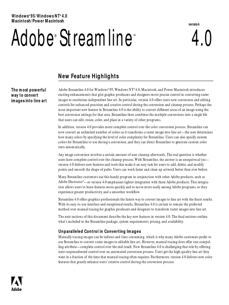 Adobe Streamline 4.0 Free Download