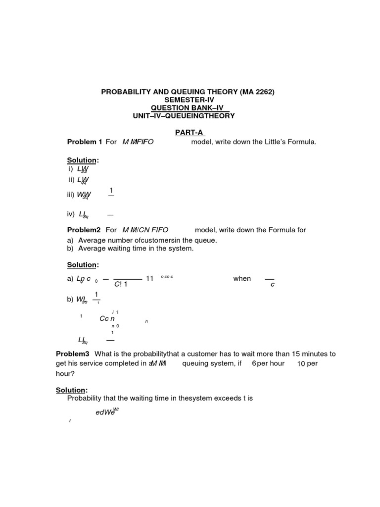 Queuing Theory Problem Set Solutions | PDF | Operations Research ...