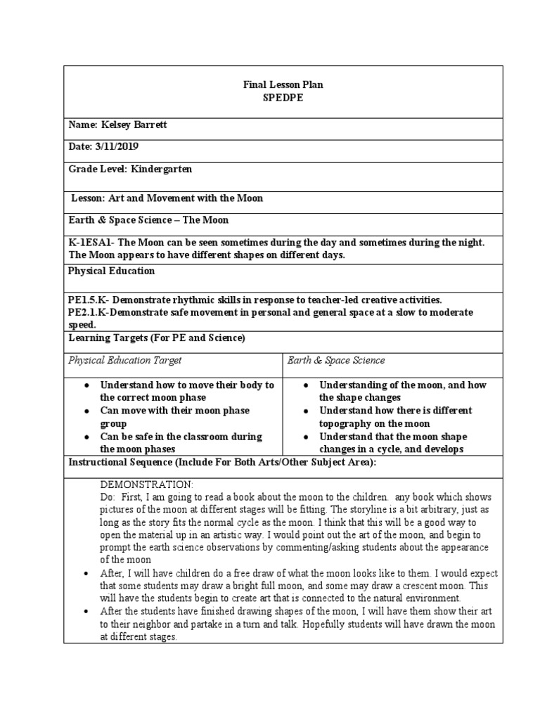 Spedpe Moon Movement Final | PDF | Physical Education | Moon
